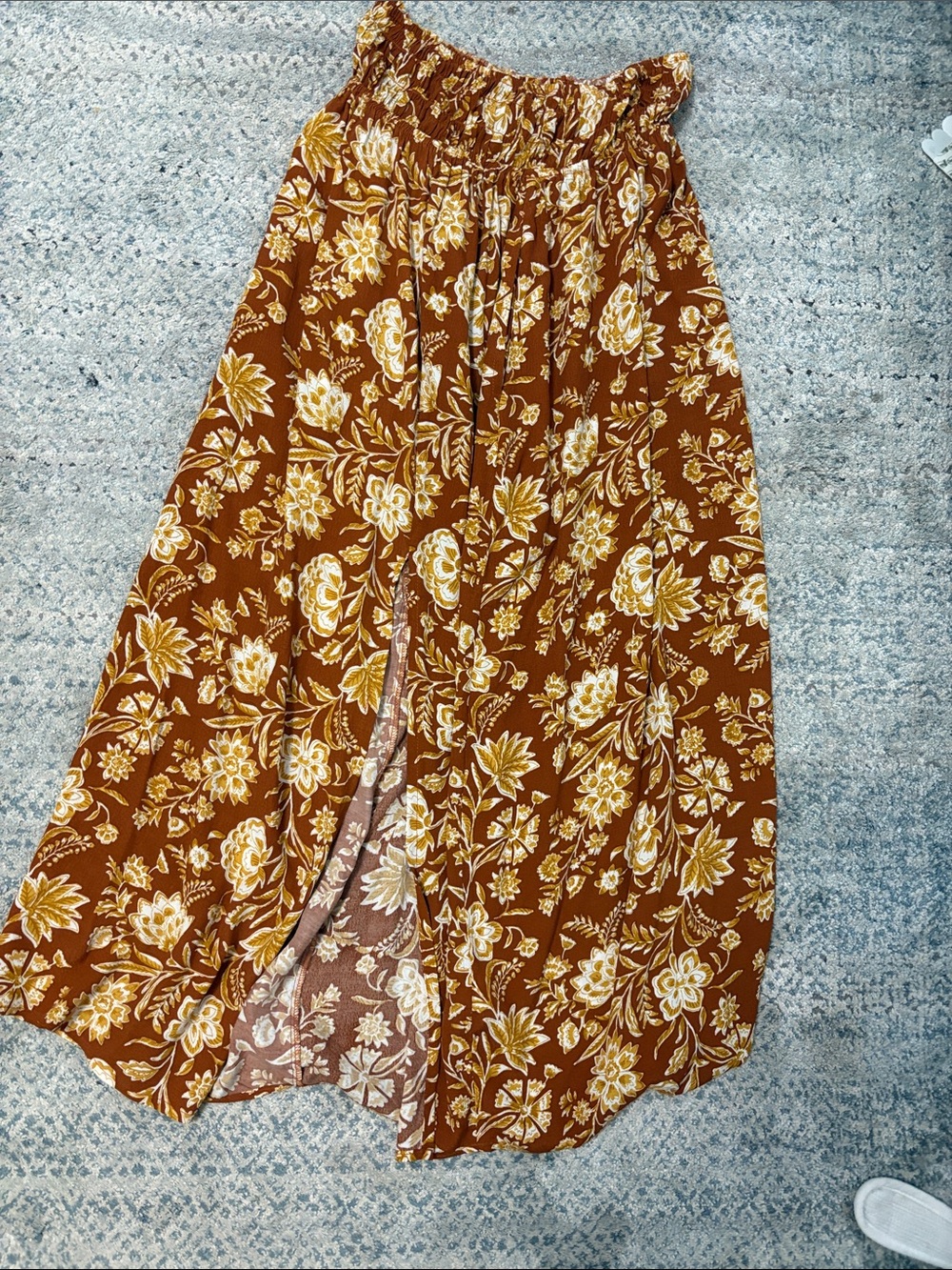 Boho Floral Brown Maxi Skirt with Split